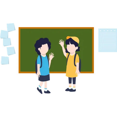 There are two kids waving each other  Illustration