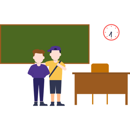 There are two students standing in the classroom  Illustration