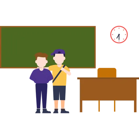 There are two students standing in the classroom  Illustration