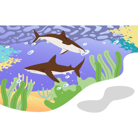 There are two whales in the water  Illustration