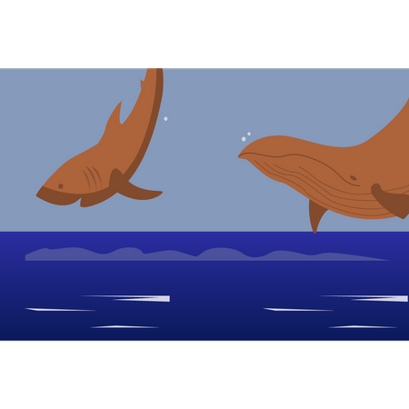 There are two whales in the water  Illustration