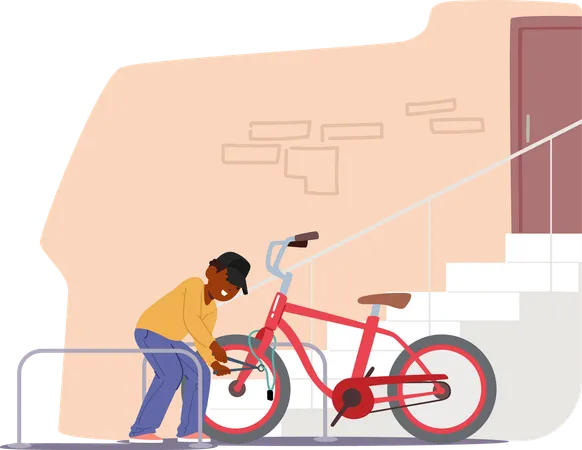 Thief Attempting To Steal Bicycle On City Street  Illustration