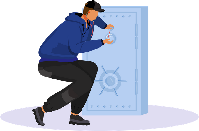 Thief breaking into safe Illustration