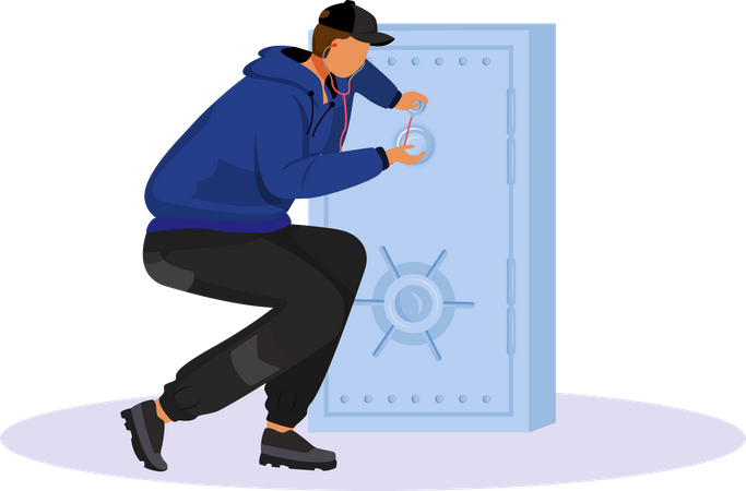 Thief breaking into safe  Illustration