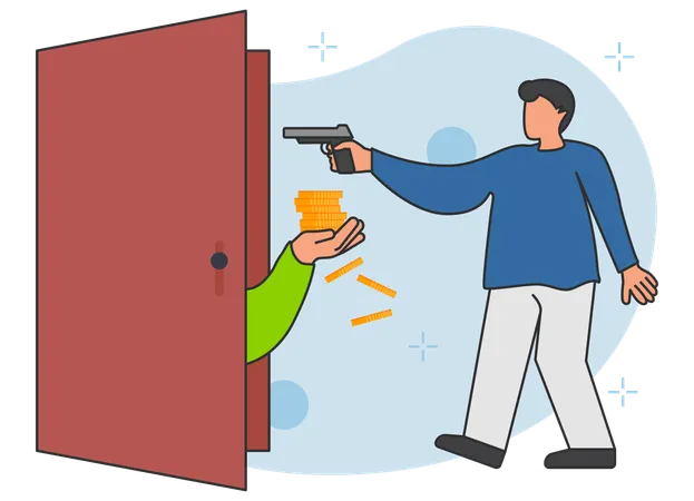 Thief burglar robber holding gun  Illustration