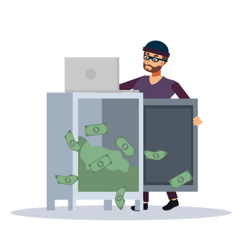 Thief Hacker está hackeando dados em laptop  Ilustração