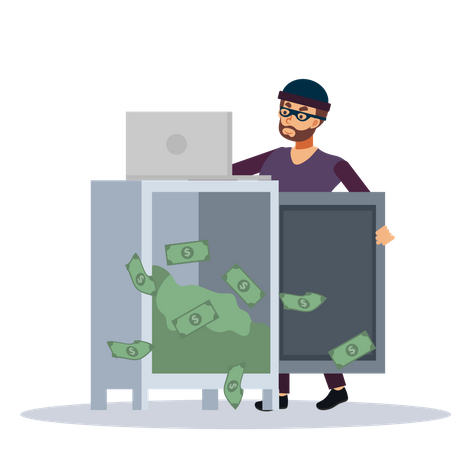 Thief Hacker is hacking data in laptop  Illustration