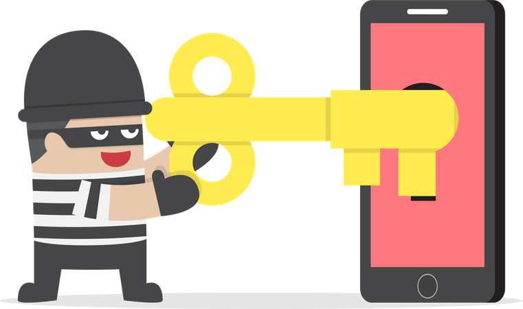 Thief hacking smartphone by key Illustration