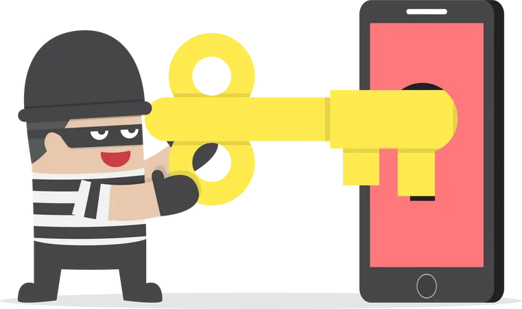 Thief hacking smartphone by key Illustration