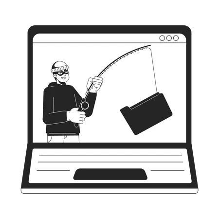 Thief hooking folder laptop screen  Illustration