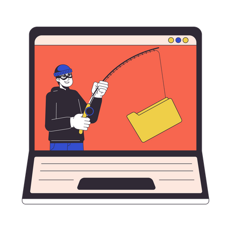 Thief hooking folder laptop screen  Illustration