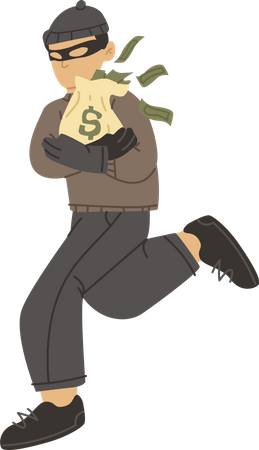 Thief running away with money  Illustration
