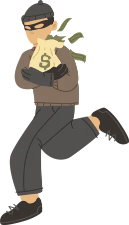 Thief running away with money  Illustration