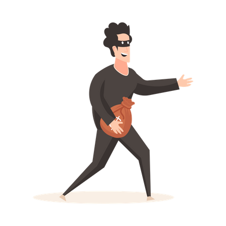 Thief running with bag in his hand Illustration