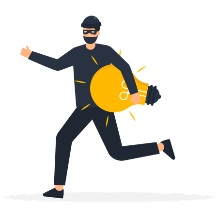 Thief running with light bulb idea steal from other owner  Illustration