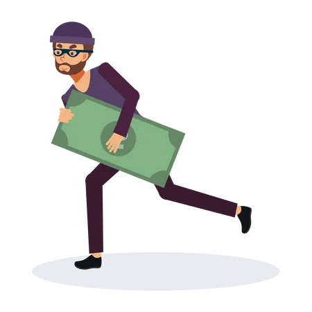 Thief running with money  Illustration