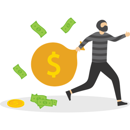 Thief running with money  Illustration