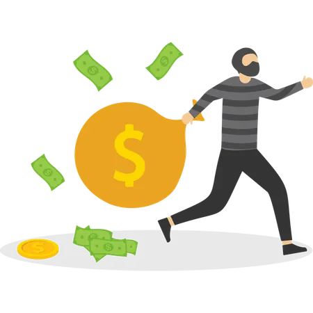 Thief running with money  Illustration