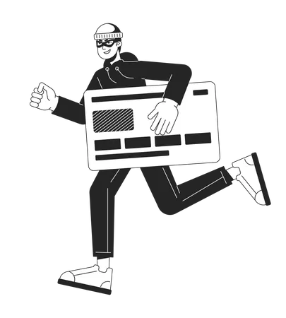 Thief Stealing Credit Card Bw Concept Vector Spot Illustration Credit Card Fraud Banking 2 D Cartoon Flat Line Monochromatic Character For Web UI Design Editable Isolated Outline Hero Image Illustration