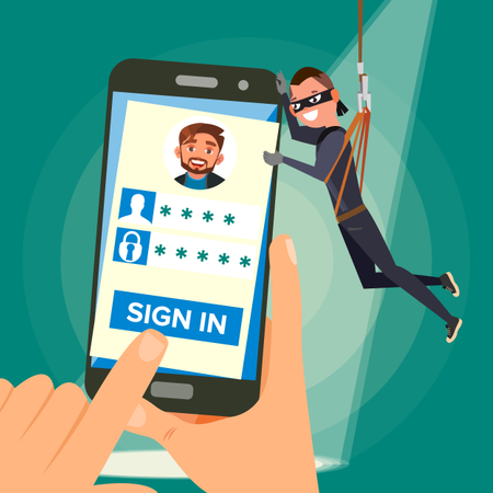 Thief Stealing Personal Data Vector  Illustration