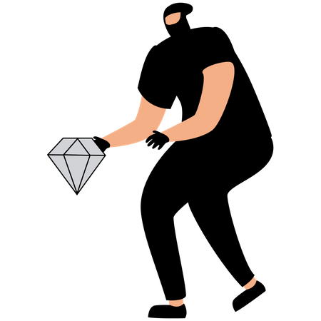 Thief takes a diamond with his hand which wears a black glove  Illustration