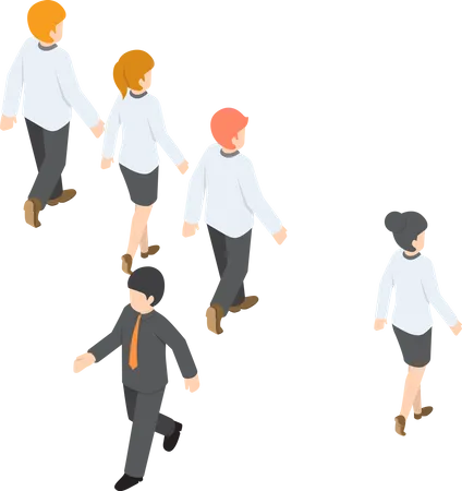 Isometric Businessman Walking To Different Way From Other People Think Different Stand Out From The Crowd Unique Concept Illustration