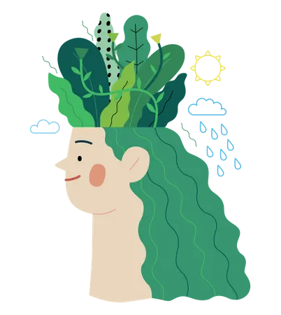 Ecology Think Green Modern Flat Vector Concept Illustration Of A Young Womans Head Planted With Trees And Flowers A Metaphor Of Sustainable Thinking Creative Landing Web Page Template Illustration