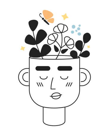 Think Happy Thoughts Monochrome Concept Vector Spot Illustration Self Affirmations Head 2 D Flat Bw Cartoon Character For Web UI Design Positive Attitude Isolated Editable Hand Drawn Hero Image Illustration