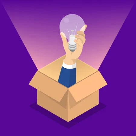 Think Outside The Box Web Banner Idea Of Creative Thinking And Innovation Brainstorm And Creativity Light Bulb As Metaphor Of Solution Isolated Vector Isometric Illustration Illustration
