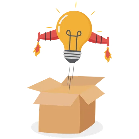 Think Outside The Box Creativity To Create Different Business Idea Or Motivation And Innovation Concept Smart Light Bulb Get Out Of Paper Box With New Illumination Lightbulb Idea Illustration