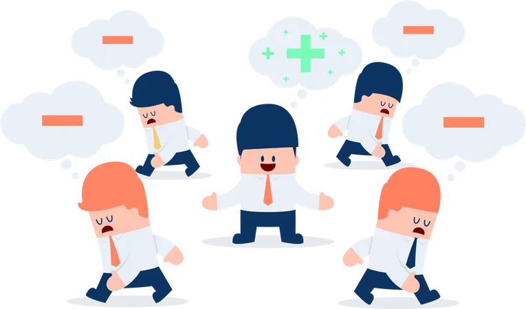 Think Positive Businessman Surrounded By Negative Thinking People VECTOR EPS 10 イラスト