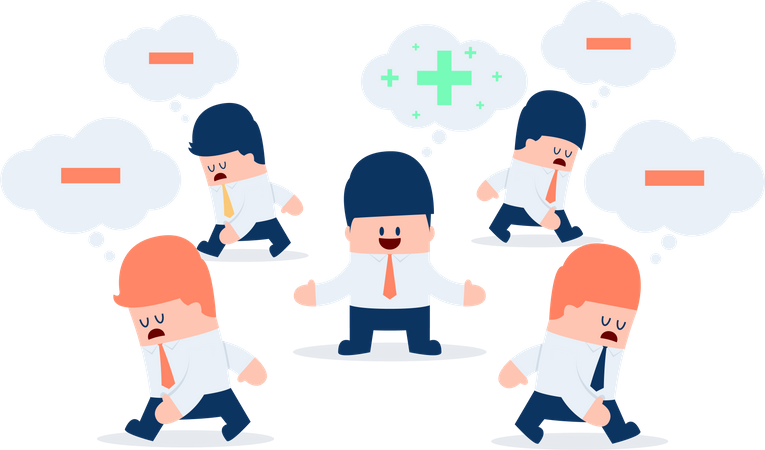 Think positive businessman surrounded by negative thinking people  Illustration