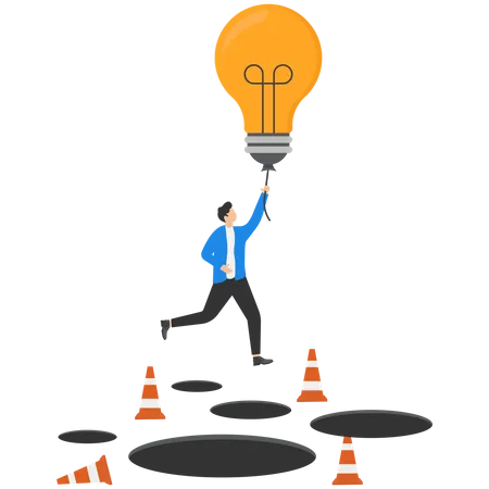 Think Successful Vision Of Businessman Flying With Lightbulb Symbol Leadership Strategy Mission Objectives Modern Vector Illustration Flat Design Illustration