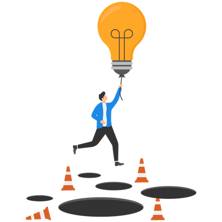 Think Successful vision of Businessman flying with lightbulb  Illustration