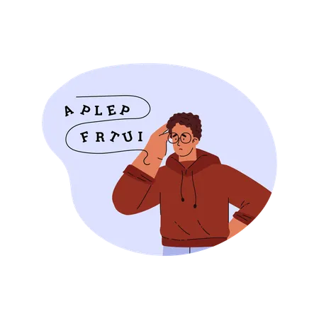Thinking young man having difficulties in reading  Illustration