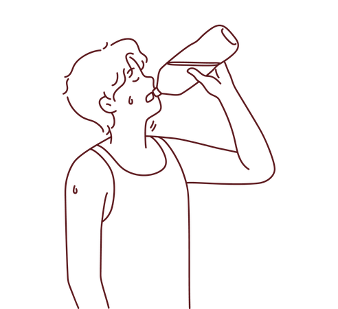 Thirsty boy drinking water from water bottle  Illustration