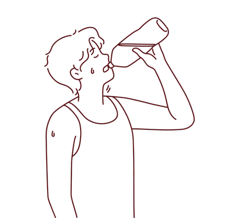 Thirsty boy drinking water from water bottle  Illustration