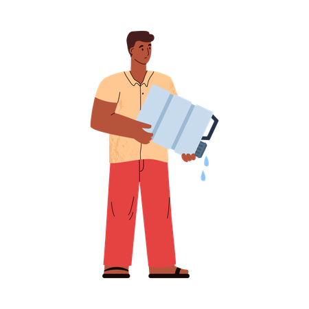 Thirsty man with empty bottle of drinking water  Illustration