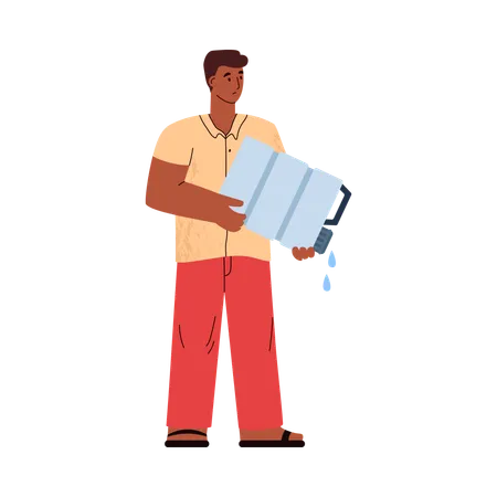 Thirsty man with empty bottle of drinking water  Illustration