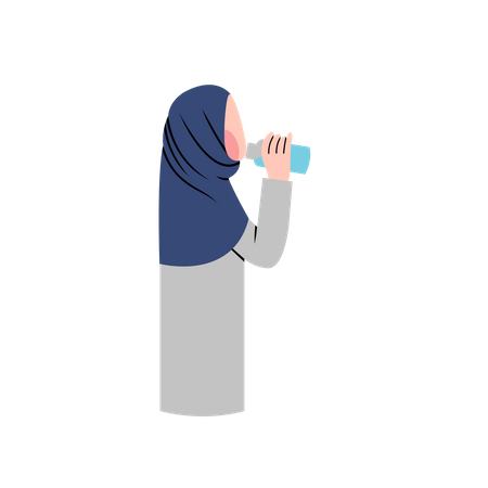 Thirsty woman drinking water from plastic bottle Illustration