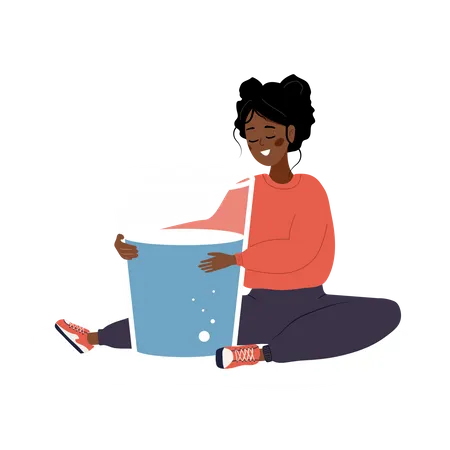 Thirsty Woman Hugs Large Glass Of Pure Water  Illustration