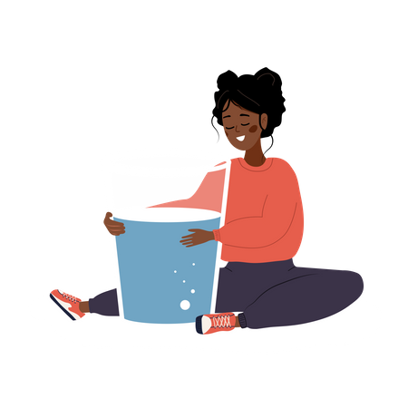 Thirsty Woman Hugs Large Glass Of Pure Water  Illustration