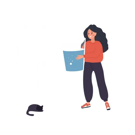 Thirsty Woman With Large Glass Of Mineral Water  イラスト