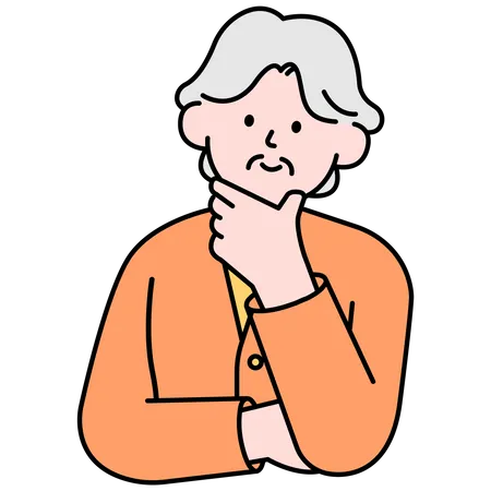 Thoughtful Elderly Woman Looking Up Simple Style Vector Illustration