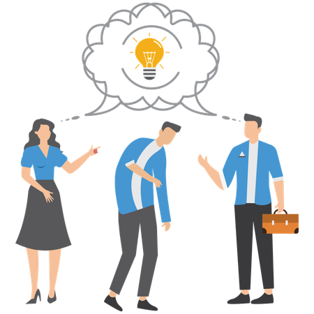 Thoughtful business people brainstorm with identical thinking bubble  Illustration