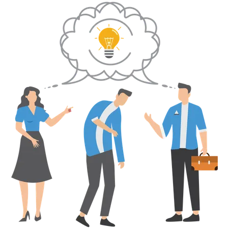 Thoughtful business people brainstorm with identical thinking bubble  Illustration