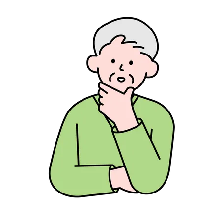 Thoughtful Elderly Man Looking Up Simple Style Vector Illustration
