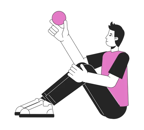 Thoughtful man sitting with ball in hand  Illustration