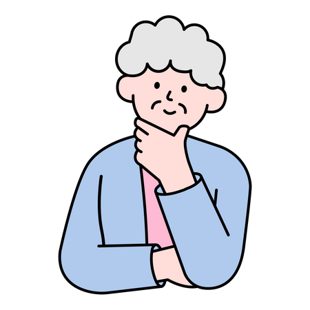 Thoughtful Old Woman Looking Up  Illustration