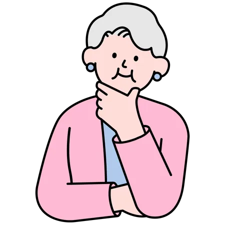 Thoughtful Elderly Woman Looking Up Simple Style Vector Illustration